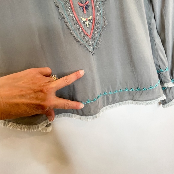 Love Stitch Grey Boho Embroidered Bell Sleeve top - Picture 5 of 16